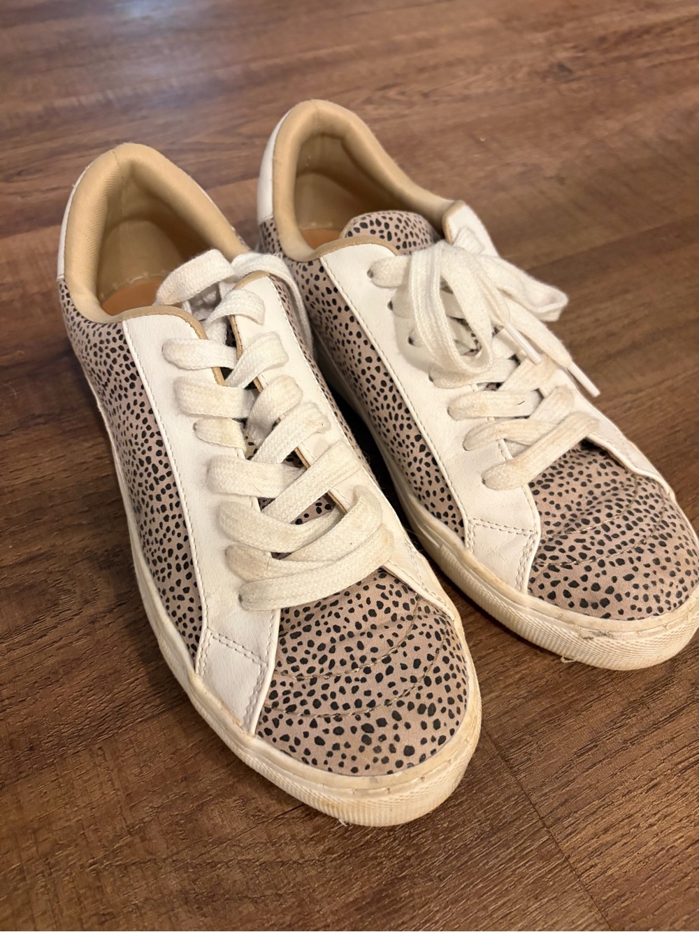 Target Beige Cheetah Print Lace-Up Sneakers with White Accents